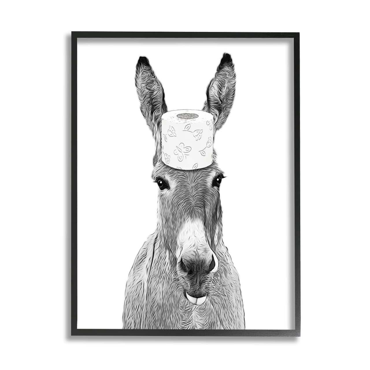 Stupell Industries Donkey Toilet Paper Funny Bathroom Framed Giclee Art